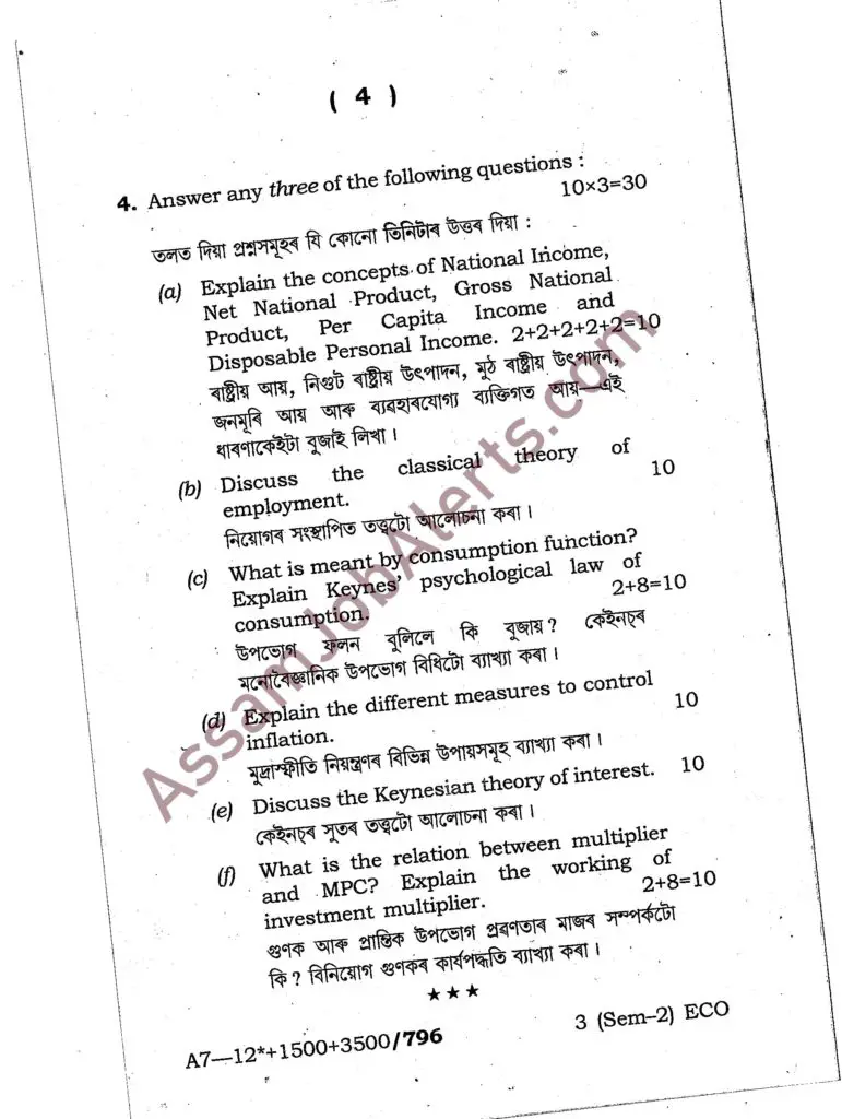 Gauhati University (GU) Economics Previous Year Question Paper