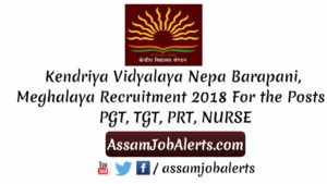 Kendriya Vidyalaya Nepa Barapani, Meghalaya Recruitment 2018 For the Posts PGT, TGT, PRT, NURSE