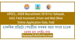 APDCL, ASEB Recruitment 2018 For Sahayak, AAO, Field Assistant, Driver