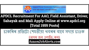 APDCL Recruitment For AAO, Field Assistant, Driver, Sahayak and Mali Apply Online at www.apdcl.org