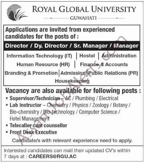 Royal Global University (rgu) Guwahati Recruitment 2018