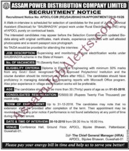 APDCL Junior Technical Assistant Recruitment 2018