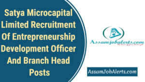 Satya Microcapital Limited Recruitment Of Entrepreneurship Development Officer And Branch Head Posts