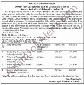 AAU Junior Accountant Post Written Test Re Exam Notice