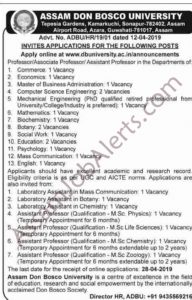 Assam Don Bosco University Recruitment 2019