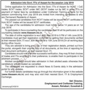 Assam ITI Admission Notice 2019