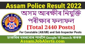 Assam Police Constable and Sub Inspector Result